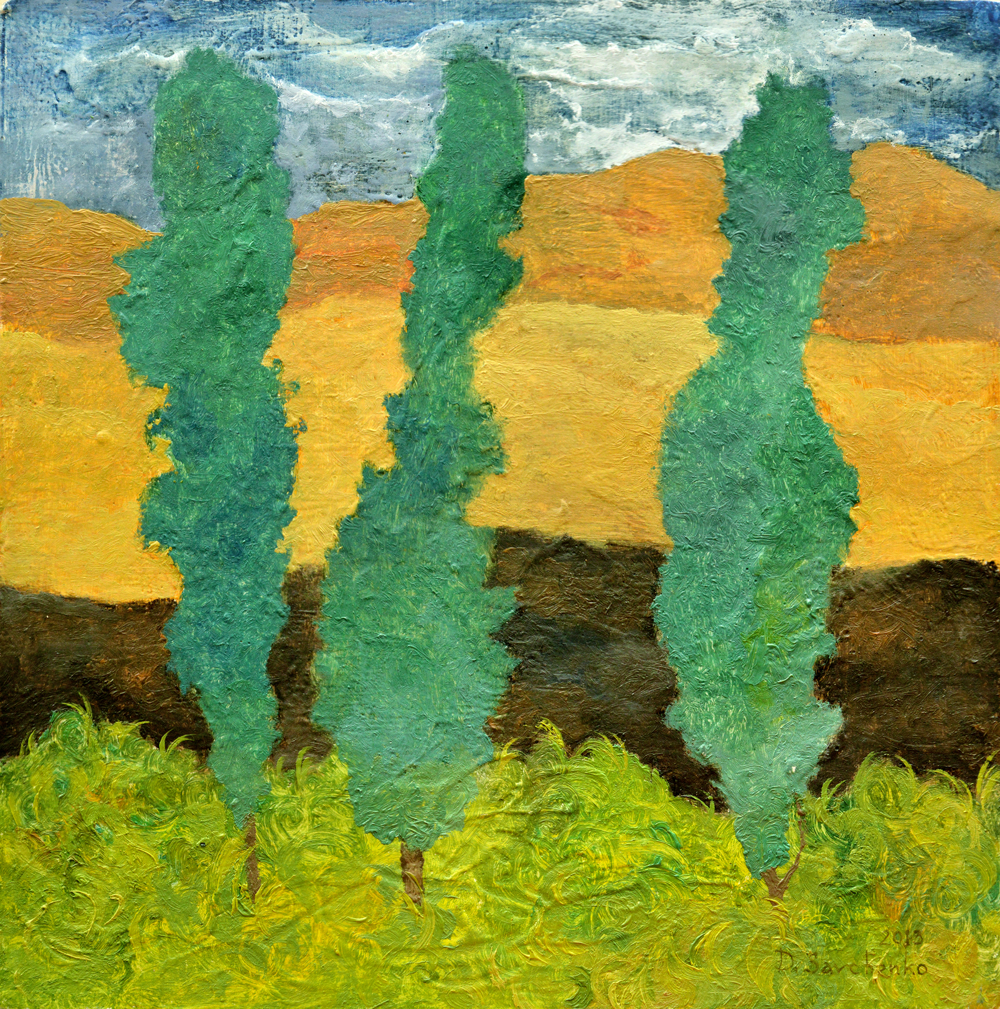 Denys Savchenko. Oil painting. Landscape. Three poplars